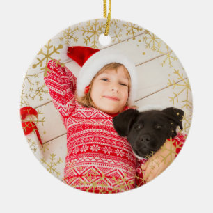 Kinderliche Weihnachts-Gold-Schneeflocken nach Maß Keramik Ornament