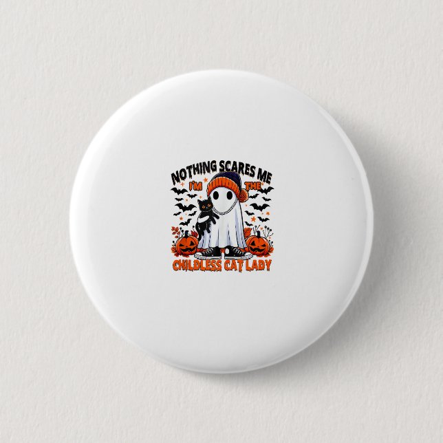 Kinderlose Cat Lady Halloween Spooky Ghost-Kostüm Button (Vorderseite)