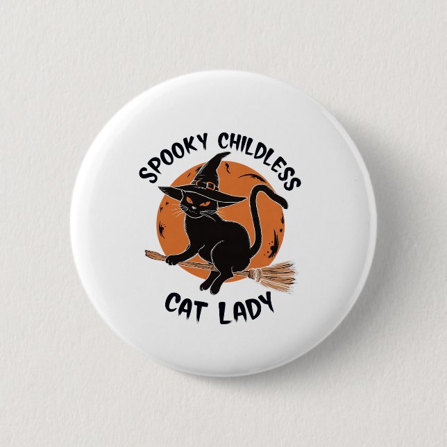 Kinderlose Cat Lady Halloween Spooky Hexenwahl Button (Vorderseite)