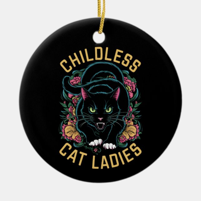 Kinderlose Cat Ladys 2024 Feminist Keramik Ornament (Vorne)
