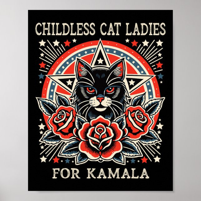 Kinderlose Cat Ladys für Kamala Harris Poster (Vorne)