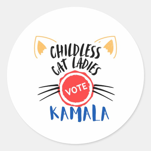 Kinderlose Cat Ladys wählen Kamala Round Stickers (Vorderseite)