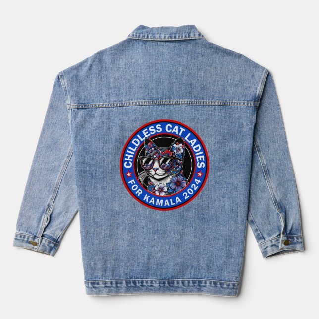 Kinderlose Cat Ladys wählen Kamala US 2024 Dems Jeansjacke (Rückseite)