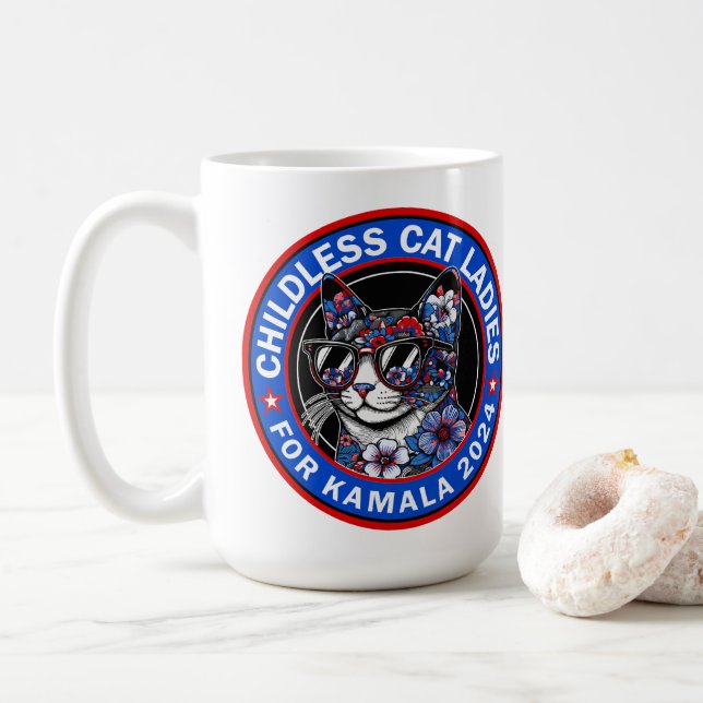 Kinderlose Cat Ladys wählen Kamala US 2024 Dems Kaffeetasse (Mit Donut)