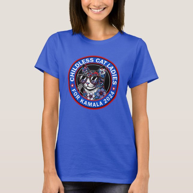 Kinderlose Cat Ladys wählen Kamala US 2024 Dems T-Shirt (Vorderseite)