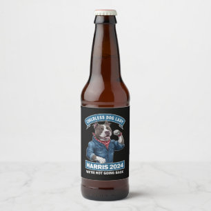 Kinderlose Hunde-Lady wählt Kamala Wahl 2024 Bierflaschenetikett