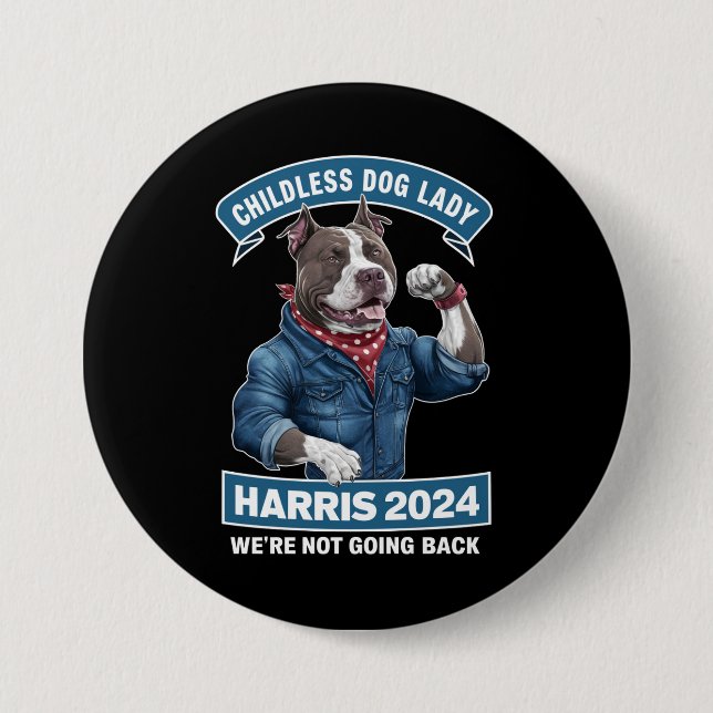 Kinderlose Hundedame wählt Kamala 2024 Button (Vorderseite)