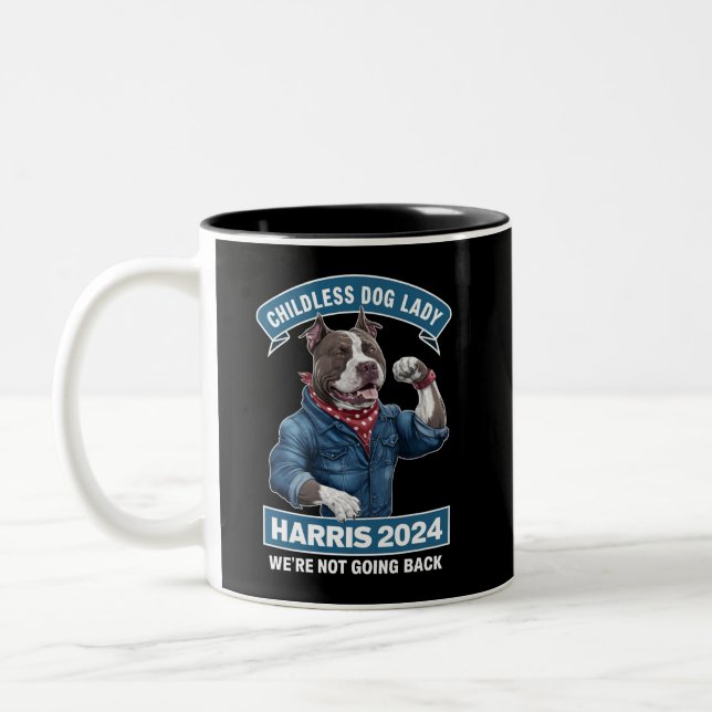 Kinderlose Hundedame wählt Kamala 2024 Zweifarbige Tasse (Links)