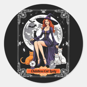 Kinderlose Katze, Halloween, Hexenkatze, Zwergspo Runder Aufkleber