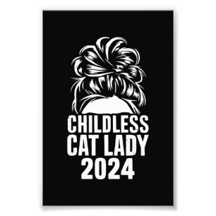 Kinderlose Katze Lady 2024 Messy Bun American Flag Fotodruck