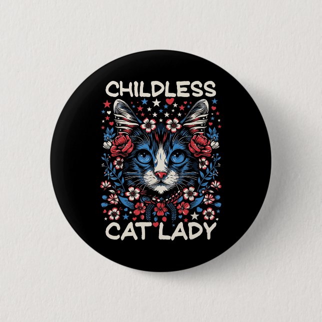 Kinderlose Katze Lady Funny Cat Lover 4 Button (Vorderseite)