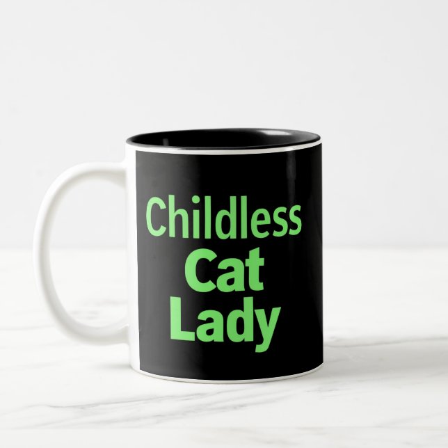 Kinderlose Katze Lady Funny Vote 2024 Zweifarbige Tasse (Links)