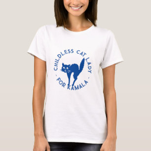 Kinderlose Katze Lady für kamala blauen Typografie T-Shirt