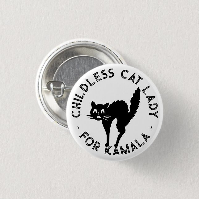 Kinderlose Katze Lady für Kamala lustige schwarze  Button (Vorne & Hinten)