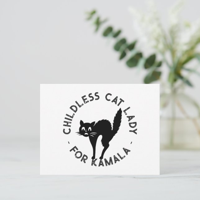 Kinderlose Katze Lady für Kamala lustige schwarze  Postkarte (Stehend Vorderseite)