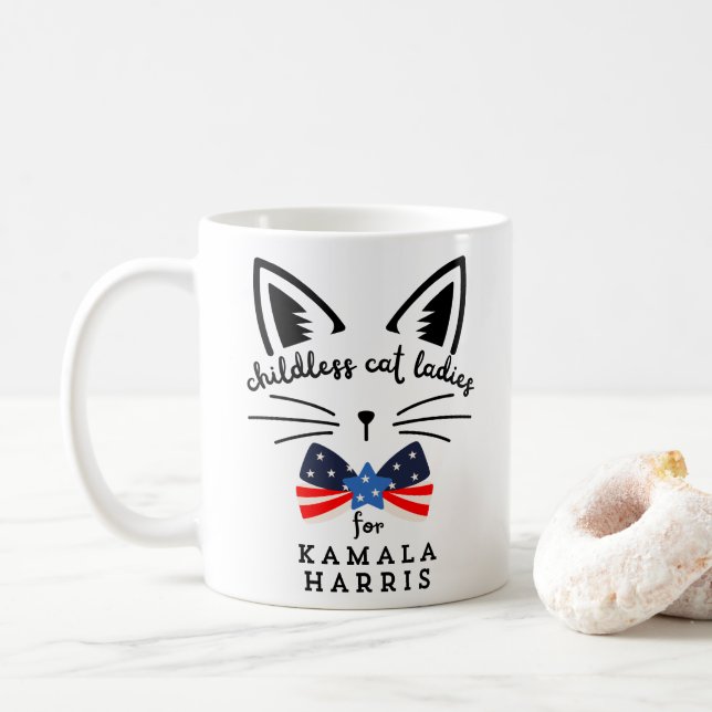 Kinderlose Katze Lady Kamala Harris 2024 Präsident Kaffeetasse (Mit Donut)