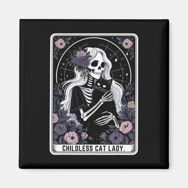 Kinderlose Katze Lady Niedlich Gothic Skeleton Tar Magnet (Vorne)