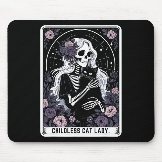 Kinderlose Katze Lady Niedlich Gothic Skeleton Tar Mousepad (Vorne)