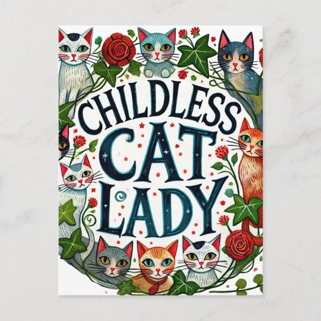 Kinderlose Katze Lady Postkarte (Vorderseite)