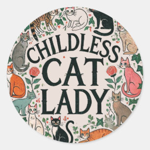 Kinderlose Katze Lady Runder Aufkleber