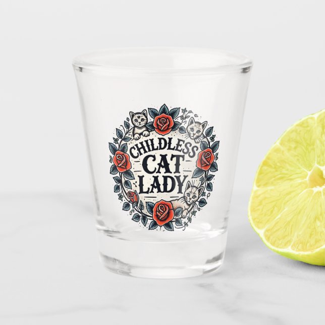 Kinderlose Katze Lady Schnapsglas (Vorderseite)