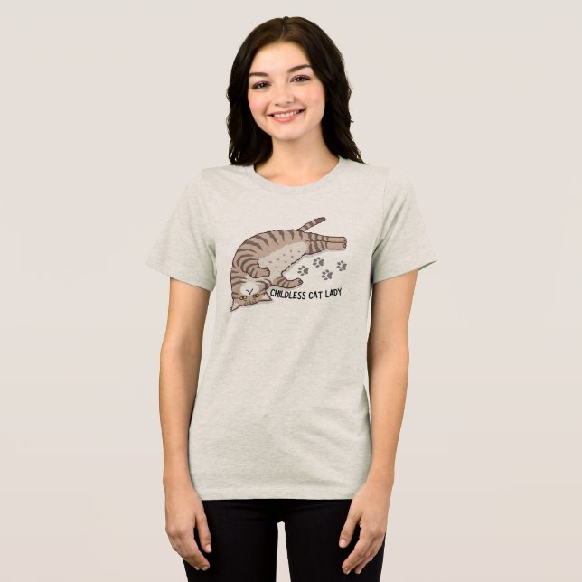 Kinderlose Katze Lady Tri-Blend Shirt (Vorderseite voll)