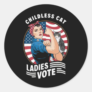 Kinderlose Katze Lady Vote Vintag Rosie The Rivete Runder Aufkleber