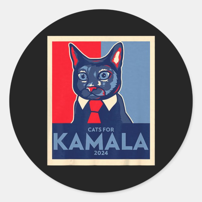Kinderlose Katze Lady wählt Kamala Harris 2024 1 Runder Aufkleber (Vorderseite)
