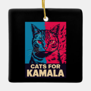 Kinderlose Katze Lady wählt Kamala Harris 2024 Keramikornament