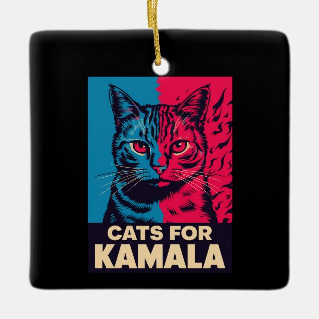 Kinderlose Katze Lady wählt Kamala Harris 2024 Keramikornament (Vorderseite)