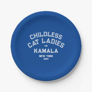 Kinderlose Katzen Ladys für Kamala 2024 Custom Blu Pappteller