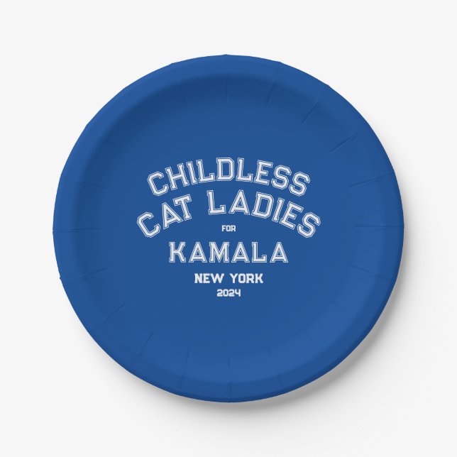 Kinderlose Katzen Ladys für Kamala 2024 Custom Blu Pappteller (Vorderseite)