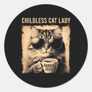 Kinderlose Katzenlady Vintage - Kaffee Katze Kamal Runder Aufkleber