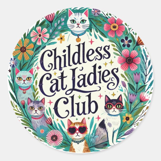 Kinderloser Cat Ladys Club Runder Aufkleber (Vorderseite)