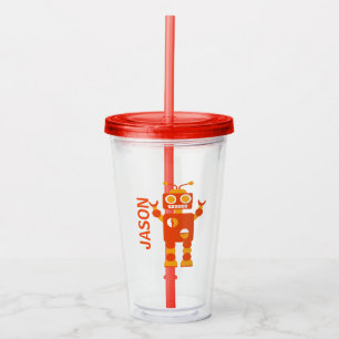 Kinderlustiger orange Roboter-personalisierte Acryltrinkbecher