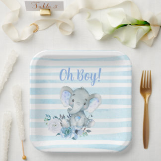 Kindermädchen Elephant Watercolor Baby Shower Tell Pappteller