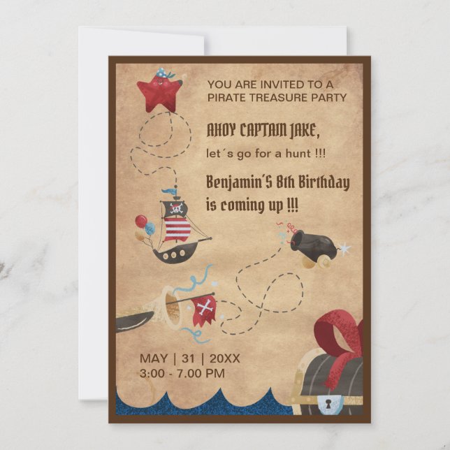 Kindermädchen Piratenjagd Geburtstag Einladung (Vorderseite)