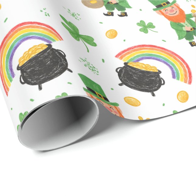 Kindermalstil Spaß am St. Patrick's Day  Geschenkpapier (Rolleneckpunkt)