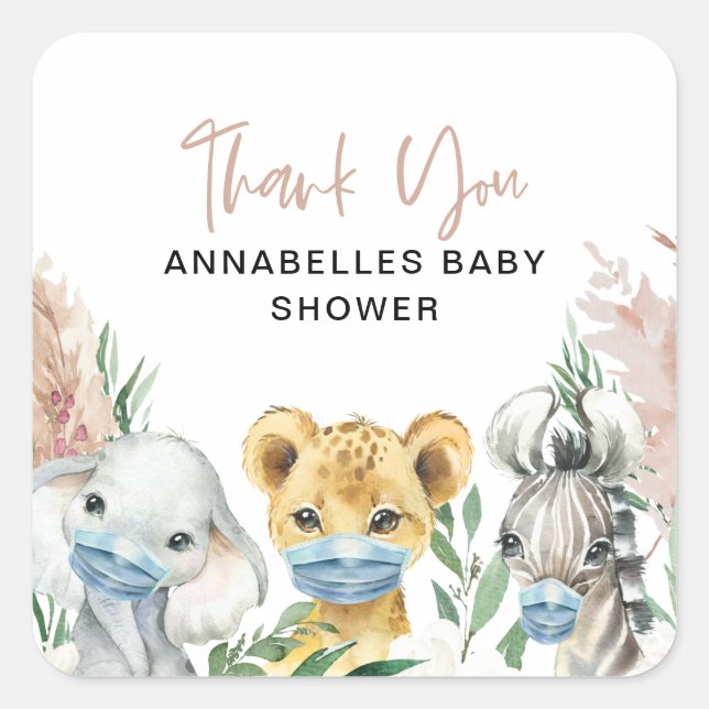 Kindermaske-Laufwerk des süßen Tiers Quadratischer Aufkleber (Vorderseite)