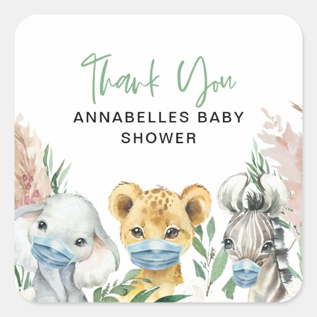 Kindermaske-Laufwerk des süßen Tiers Quadratischer Aufkleber (Vorderseite)