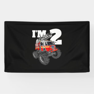 Kindermonster Feuerwehrwagen 2. Geburtstag Junge 2 Banner