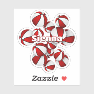 Kindername in rot-weißen Mannschaftsfarben Basketb Aufkleber