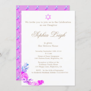 Kindernamensfeier Lavender Hebrew Girl Einladung