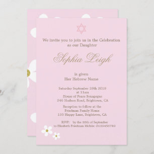 Kindernamenszeremonie Hebräisches Mädchen Pink Einladung