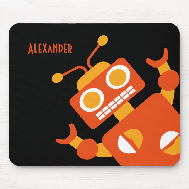 Kinderorange Roboter-personalisierte coole moderne Mousepad (Vorne)