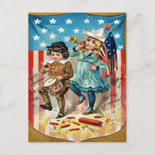 Kinderparade Amerikanische Flagge Vintage 4. Juli Postkarte
