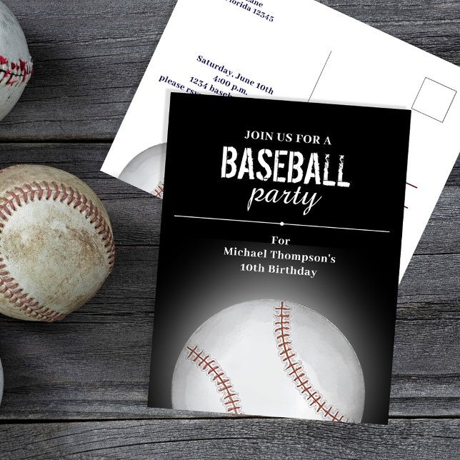 Kinderpartei Baseball Custom Postkarte (Baseball Party Invitation postcard template.)