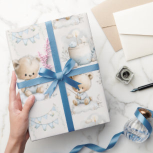 Kinderparty mit Teddybär und Kuchen Geschenkpapier