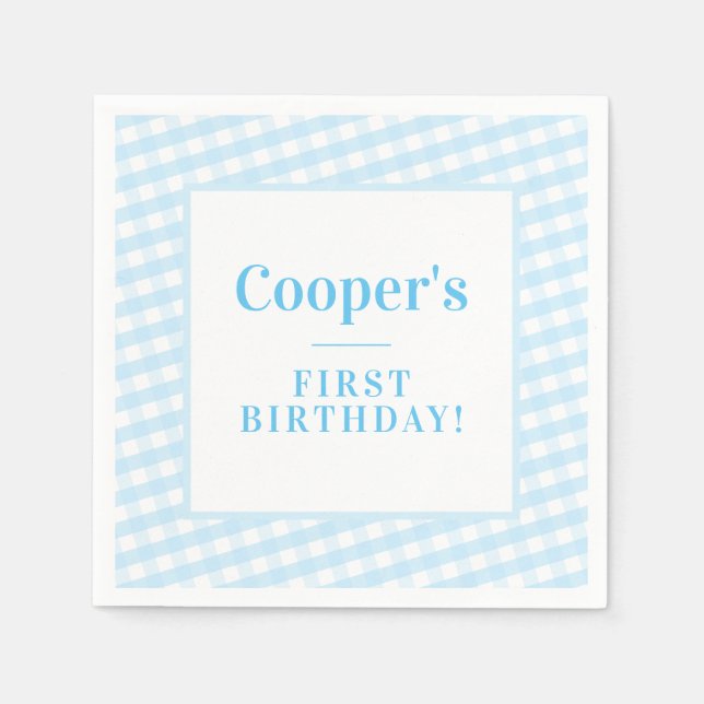 KINDERPARTY vintage Gingham-Muster Junge blau Serviette (Vorderseite)