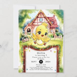 Kinderpastel-Hühnchen Geburtstag Einladung